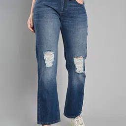 IZEL Women Wide Leg Mildly Distressed Light Fade Jeans-image-8