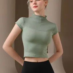 LULU & SKY Women Mock Neck Sports Crop Fitted Top-picture-18