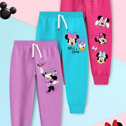 YK Disney Girls Pack Of 3 Minnie Mouse Printed Mid-Rise Cotton Joggers-image-39