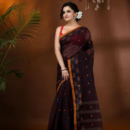 DESH BIDESH Woven Design Pure Cotton Taant Saree-image-3
