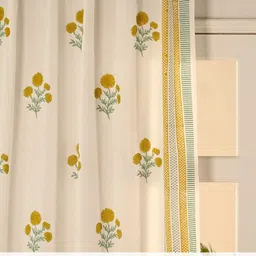 Peepul Tree White & Mustard Set of 2 Floral Door Curtain image 5