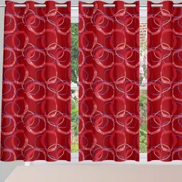POORAK Red 3 Pieces Geometric Sheer Window Curtain-43