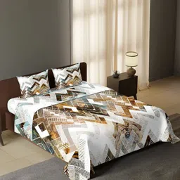 Synergized Cotton Gleam White & Brown Printed 300 TC King Bedsheet Set-2.74 m x 2.74 m-image-79