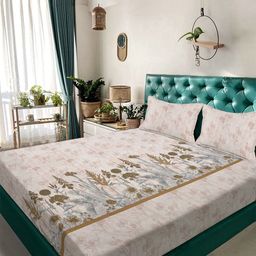 KLOTTHE Cream Floral Printed 300 TC Double King Bedsheet Set 2.70 m x 2.70 m-image-73