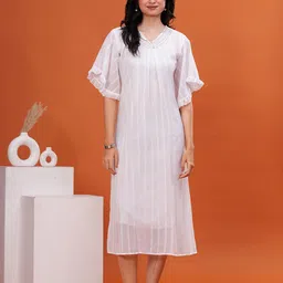 OH MI DIOS Women V Neck Flared Sleeves Georgette A-Line Dress-image-98