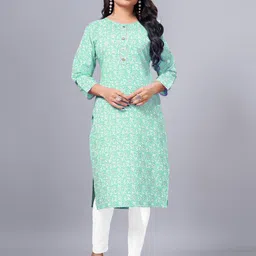 SIMPLYETHNIC Floral Printed Round Neck Cotton Straight Kurta-51