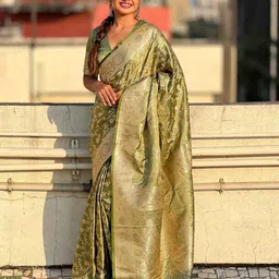 SWAMI STUDIO Women Ethnic Motifs Zari Pure Silk Banarasi Saree-image-7