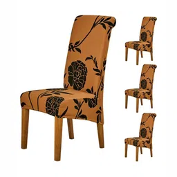 HOKIPO Brown & Black 4 Pieces Printed 140 GSM Stretchable Chair Covers-7