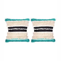 Decazone Beige & Black 2 Pieces Geometric Printed Cotton Cushion Covers-33