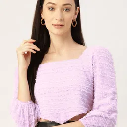 Moda Rapido Puff Sleeve Smocked Detail Crop Top-image-55