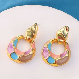 DressBerry Gold-Plated Crescent Shaped Enamelled Drop Earrings-29