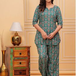 CORSICA Printed Pure Cotton Round-Neck Tunic With Trousers Co-Ords-image-14