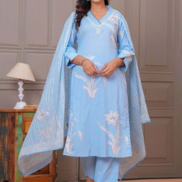 Kanahari Women Floral Printed Regular Beads and Stones Pure Cotton Kurta with Trousers & With Dupatta-image-32