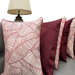 Good Vibes Maroon & White 5 Pieces Self Design Velvet Square Cushion Covers-15