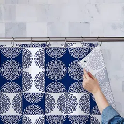 ArtzFolio Blue & White Printed Water Proof Shower Curtain-19