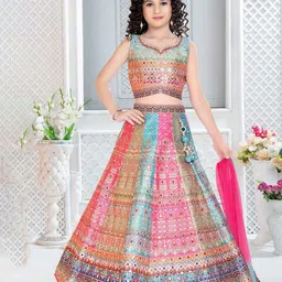 JAY NAGNATH FAB Girls Printed Mirror Work Ready to Wear Lehenga & Blouse With Dupatta-image-16