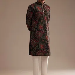 KALKI Fashion Men Printed Regular Linen Kurta with Pyjamas-picture-4