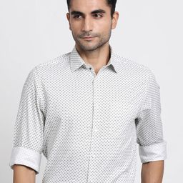 Turtle Men Standard Spread Collar Geometric Printed Cotton Formal Shirt-image-71