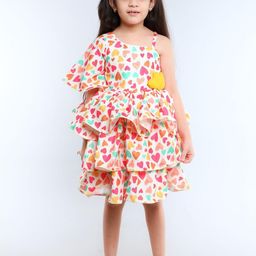 Pink Chick Print One Shoulder Fit & Flare Dress-image-82
