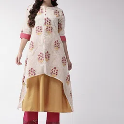 Anouk Off-White Floral Printed Notch Neck A-Line Kurta-picture-24
