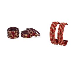 SOMIL Set Of 16 Maroon Alloy Artificial Stones & Beads Bangles-picture-7