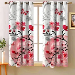 Steve & Anderson Aura Red & White 2 Pieces Floral Printed Window Curtain (5 Feet)-image-15