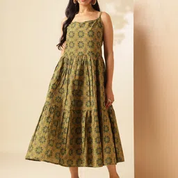 KALINI Women Cotton Printed Fit & Flare Midi Dress-picture-5