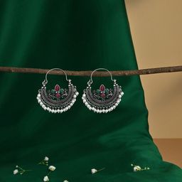 Fida Silver-Plated Pearls Beaded Contemporary Hoop Earrings-image-14