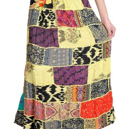 Exotic India Printed A-Line Maxi Dori Skirt From Gujarat With Patch Work-image-23