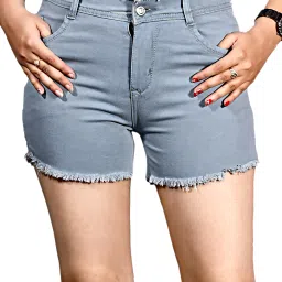 Solid Women Denim Grey Denim Shorts-image-94