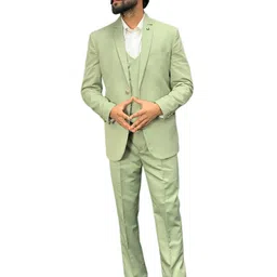 GARGIAN Master Cut Men Green Notched Lapel Polyester Blazer With Waistcoat & Trouser-picture-16