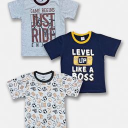 Here&Now X Game Begins Boys Pack Of 3 Assorted Typography Printed Pure Cotton T-shirts-37