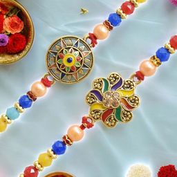 MEIRA JEWELLERY Set Of 2 Beaded Rakhis With Greeting Card & Roli Chawal-image-41