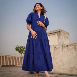Label By Anuja Women V-Neck Puff Sleeves Tiered Maxi Dress-image-55