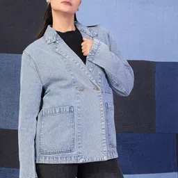 VESTIDO MODAS Denim Double-Breasted Blazers-picture-38