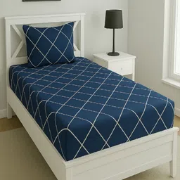 Aura Blue & White Geometric Printed 144 TC Microfiber Single Bedsheet Set 1.52 m x 2.28 m-24