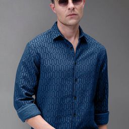 Metronaut Geometric Self Design Spread Collar Casual Shirt-image-37