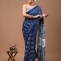 Crafts Moda Floral Pure Cotton Block Print Saree-image-35