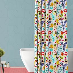ArtzFolio White & Blue Floral Printed Waterproof Shower Curtain-image-98