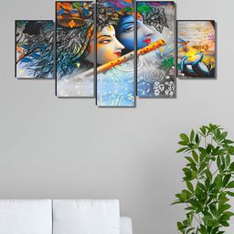 Livin'luxe Blue & Orange 5 Piece Wood Other Wall Paintings-picture-14