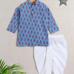 The Magic Wand Boys Floral Printed Pure Cotton Kurta With Dhoti Pants-picture-49