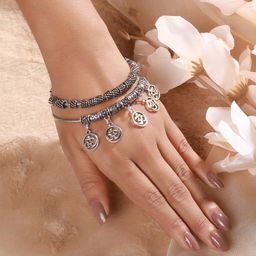 Sangria German Silver-Plated Set Of 2 OM Oxidised Cuff Bracelet-6