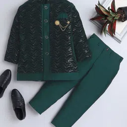 ahhaaaa Boys Ethnic Motifs Embroidered Regular Sequinned Velvet Kurta with Pyjamas-11