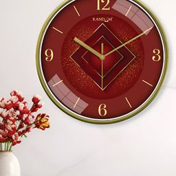 RANDOM Yellow & Maroon Printed Sweep Silent Stylish Round Contemporary Wall Clock-13
