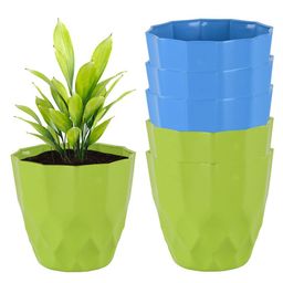 Kuber Industries 6Pc Blue & Green Barfi Pattern Durable Plastic Planters-52