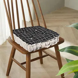 Kuber Industries Black 4 Pieces Printed Cotton Comfortable Cushion Chair Pads-53