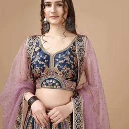 SAPTRANGI Embellished Beads and Stones Ready to Wear Lehenga & Blouse With Dupatta-image-9