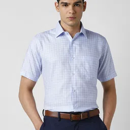 Van Heusen Checked Spread Collar Short Sleeves Pure Cotton Formal Shirt-image-95