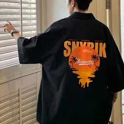 KPOP Men Original Oversized Regular Fit Graphic Printed Spread Collar Casual Shirt-image-18