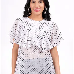 MINGLAY Women Polka Dot Printed Round Neck Cape Sleeves Top-image-73